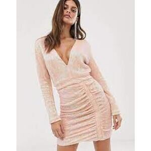 Lavish Alice All Over Sequins Ruched Side Mini Dress 4 Prom Long Sleeve Swiftie